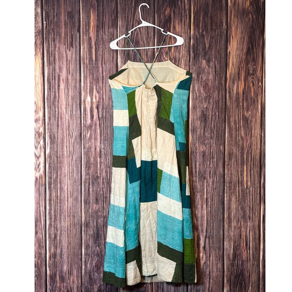 Banana Republic Maxi Dress Womens L Teal Cream Green Patchwork Strappy - Picture 2 of 11